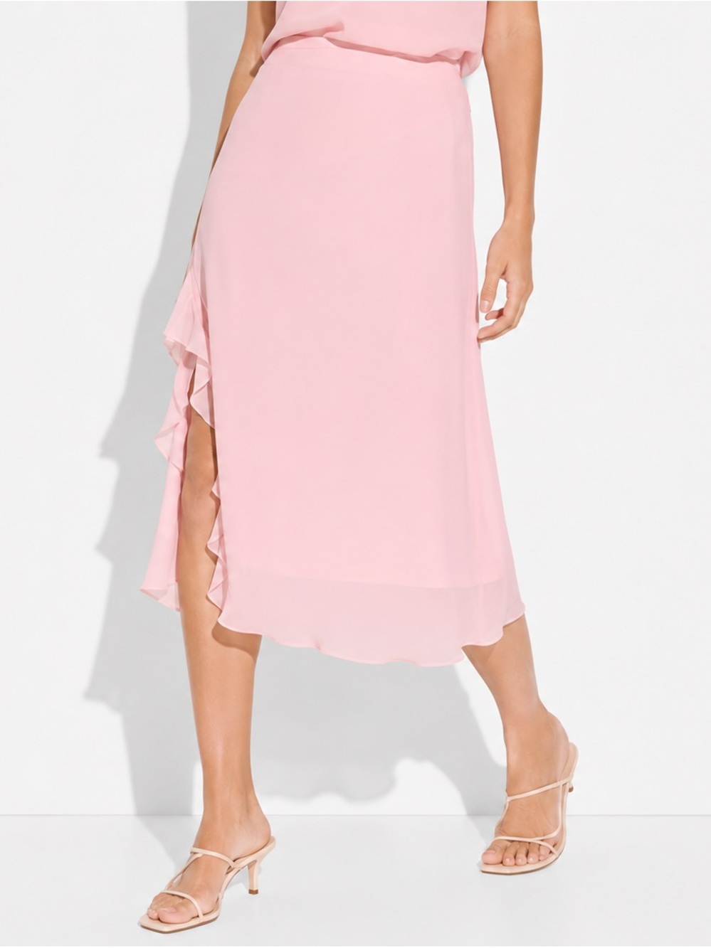 Wild Fable Women’s Chiffon Ruffle Below Knee Midi Skirt Pink Size XS